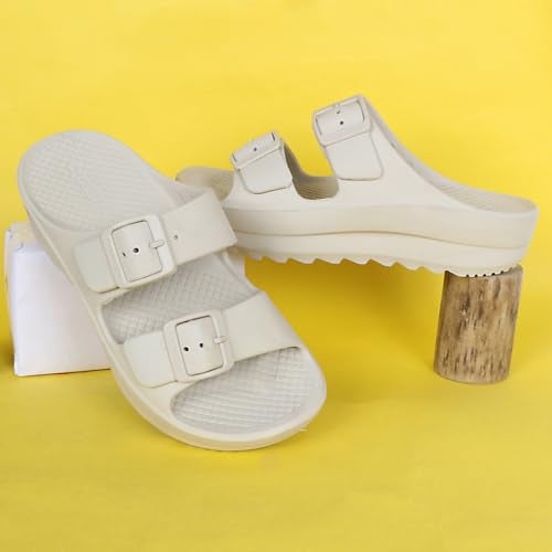 Aqualite Women's Slides Slippers — Slip-On Flat Base Flipflop Lightweight, Anti-Skid & All-Day Comfort | Casual Home & Outdoor Sandals for Women Beige - Image 2