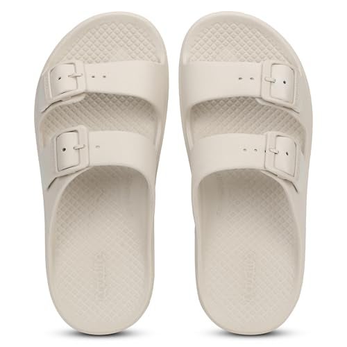 Aqualite Women's Slides Slippers — Slip-On Flat Base Flipflop Lightweight, Anti-Skid & All-Day Comfort | Casual Home & Outdoor Sandals for Women Beige - Image 4