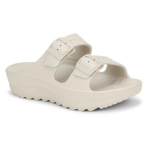 Aqualite Women's Slides Slippers — Slip-On Flat Base Flipflop Lightweight, Anti-Skid & All-Day Comfort | Casual Home & Outdoor Sandals for Women Beige - Image 1