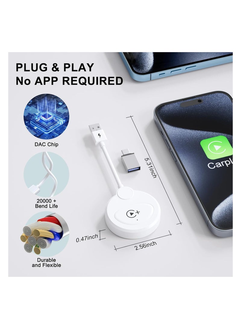 SOLARAE CarPlay Wireless/Android Auto Adapter, for Factory Wired, CarPlay 2024 Upgrade, Plug & Play Dongle Converts Wired to Wireless for Cars from 2015 & iOS 10+, Plug Play, NO Need Download App (White) - Image 4