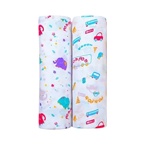 BUMSIES Swaddle for Babies -100% Muslin Cotton Soft 2-Layer Swaddle/Blanket/Multipurpose Wrap for New Born Baby Girl & Boy 90X90 cm, 0-6 Months, Set of 2, Elephant & Traffic Print - Image 1