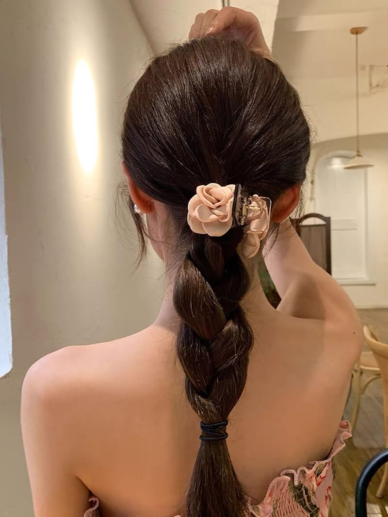 Agirlvct Small Hair Clip for Women,1.61 Inch Flower Claw Clips for Half-up Hairstyles/High Ponytail,Cute Rose Hair Jaw Clips Travel Birthday Christmas Gift for Girl Friend Thick Thin Long Hair(3 PCS Champagne) - Image 3