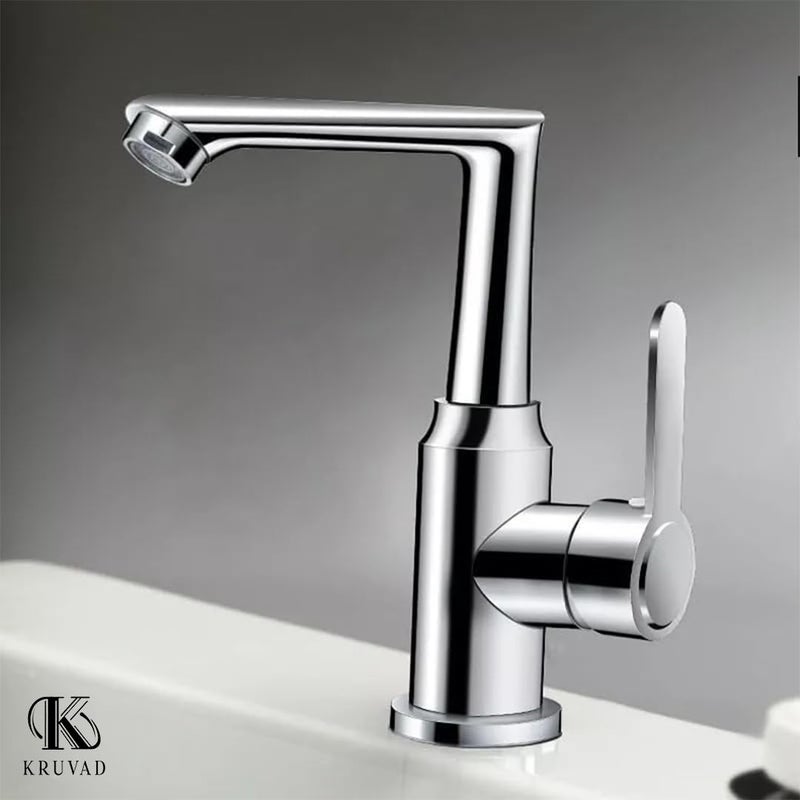 Kruvad خلاط دش كروم حوض الحمام صنبور من الفولاذ المقاوم للصدأ تشطيب الحمام حوض مياه شلال 360 درجة دوران فوهة دوارة مقبض واحد مثبت على الطاولة خلاط مطبخ - Image 4