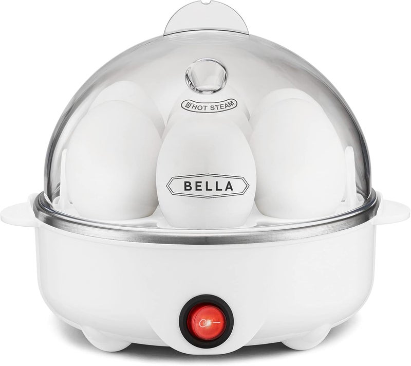 Bella طباخ بيض كهربائي سريع وصانع أومليت مع إيقاف تلقائي، لبيض سهل التقشير، وبيض مسلوق، وبيض مخفوق، وبيض مسلوق ناعم، ومتوسط، وصلب، سعة 7 بيضات، طبقة واحدة، أبيض - Image 1