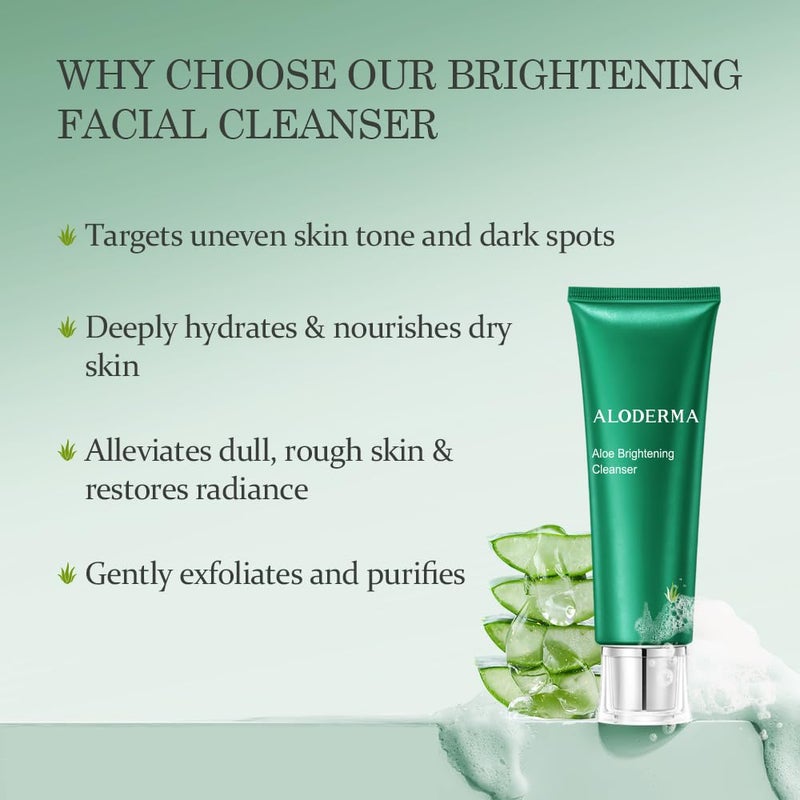 Aloderma Basic Aloe Brightening Skin Care Set - 4 Pieces - Cleanser x 2pcs, Cream, 200g Aloe Vera Gel - Image 2