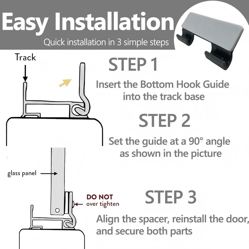 auaurly 2 PCS Gray Plastic Shower Door Bottom Hook Guide with Spacer,2" Hole Center Spacing,M 6191 Panel Guide Clip - Image 4
