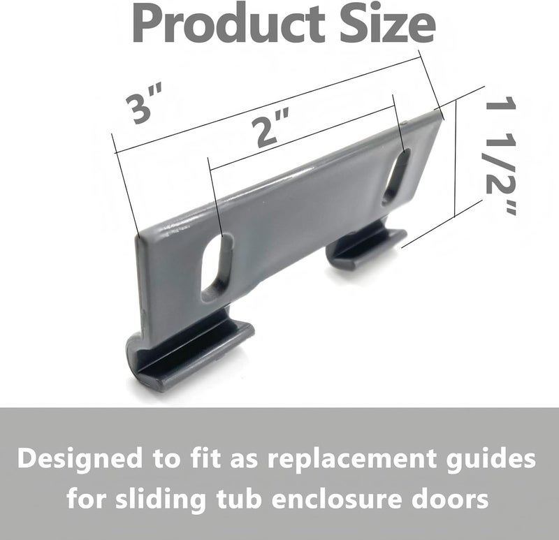 auaurly 2 PCS Gray Plastic Shower Door Bottom Hook Guide with Spacer,2" Hole Center Spacing,M 6191 Panel Guide Clip - Image 2