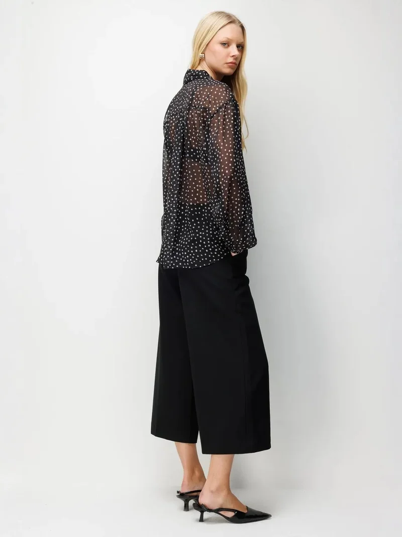 Mixray Black MIXRAY Polka Dot Chiffon Button-Up Shirt for Women | Best Price UAE