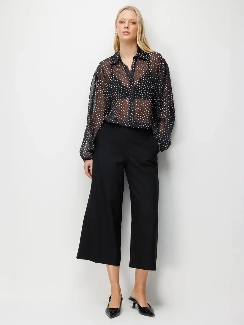 Mixray Black MIXRAY Polka Dot Chiffon Button-Up Shirt for Women | Best Price UAE