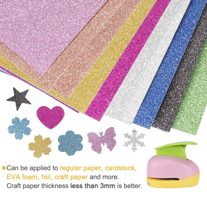 Regilt 6 Pcs Colorful Craft Hole Punch with 10 Glitter Cardstock Papers, Decorative Scrapbook Paper Puncher Set, Different Shape Paper Hole Puncher Set for Office Supplies (6 Pcs Styles 2) - Image 4