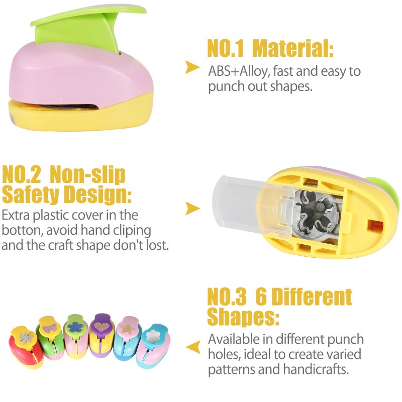Regilt 6 Pcs Colorful Craft Hole Punch with 10 Glitter Cardstock Papers, Decorative Scrapbook Paper Puncher Set, Different Shape Paper Hole Puncher Set for Office Supplies (6 Pcs Styles 2) - Image 3
