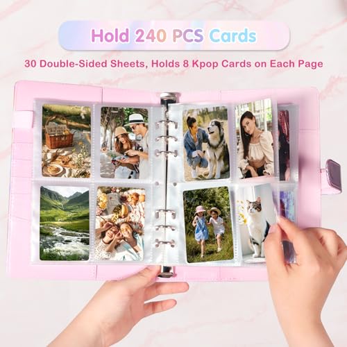 WITHYU A5 Kpop Photocard Binder with 30 Pack 4-Pocket Card Pages, 6 Ring A5 Binder Card Collector Album with 240 Card Slots,PU Leather Binder Cover with Magnetic Buckle Closure for Organizing Trading Card - Image 2