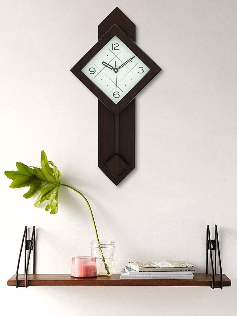 CHRONIKLE Decorative Vertical Wooden Case Square Dial Analog Pendulum Wall Clock for Living Room Home Decorations Office Gifts (Size: 26 x 7 x 52 CM | Weight: 960 Gram | Color: Rosewood) - Image 2