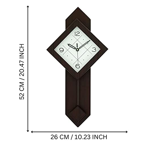 CHRONIKLE Decorative Vertical Wooden Case Square Dial Analog Pendulum Wall Clock for Living Room Home Decorations Office Gifts (Size: 26 x 7 x 52 CM | Weight: 960 Gram | Color: Rosewood) - Image 4