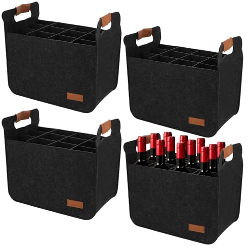 LOPYXBR 4 PCS 12 Bottle Wine Carrier Tote 146x126x87 Inch Wine Shipping Box 12 Bottles Liquor Bottle Storage Bag Black Wine Bottles Storage Bag for Party Travel Picnic - Image 1