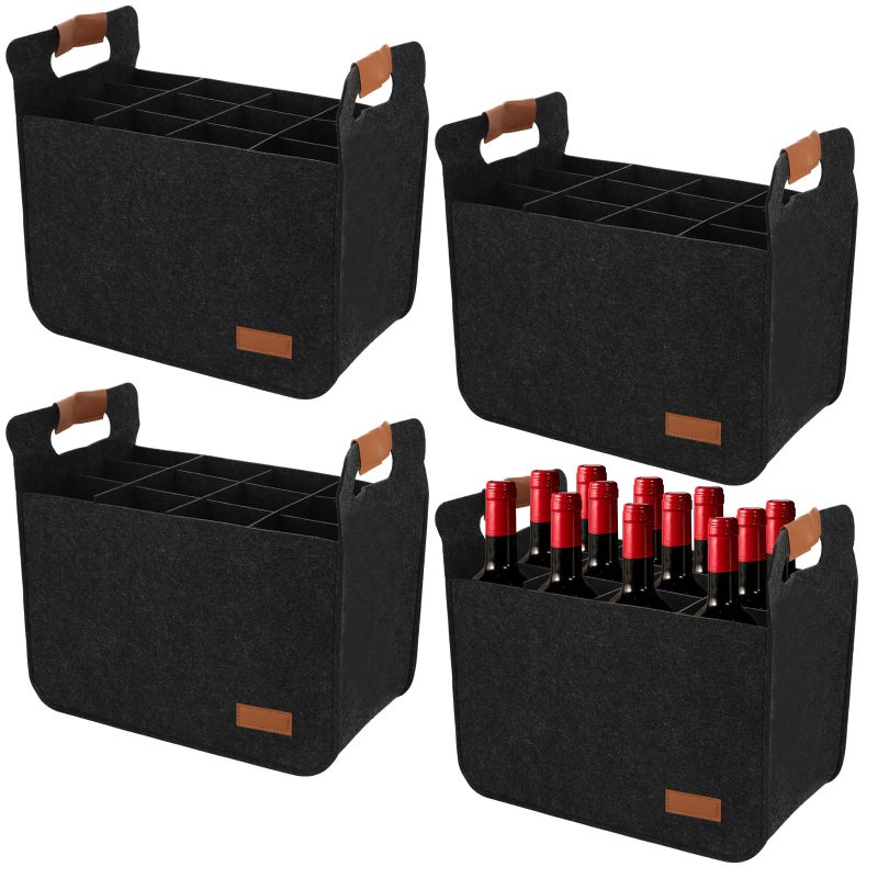LOPYXBR 4 PCS 12 Bottle Wine Carrier Tote 146x126x87 Inch Wine Shipping Box 12 Bottles Liquor Bottle Storage Bag Black Wine Bottles Storage Bag for Party Travel Picnic - Image 2