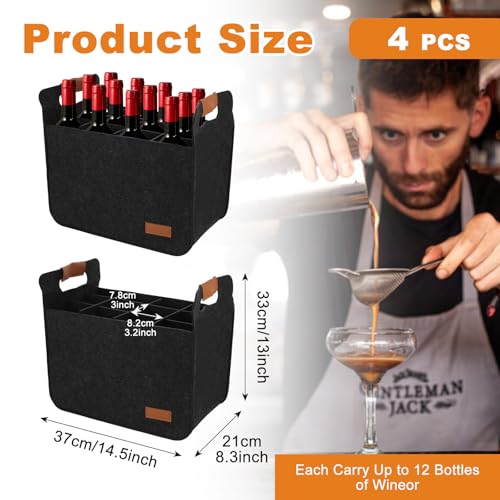 LOPYXBR 4 PCS 12 Bottle Wine Carrier Tote 146x126x87 Inch Wine Shipping Box 12 Bottles Liquor Bottle Storage Bag Black Wine Bottles Storage Bag for Party Travel Picnic - Image 3