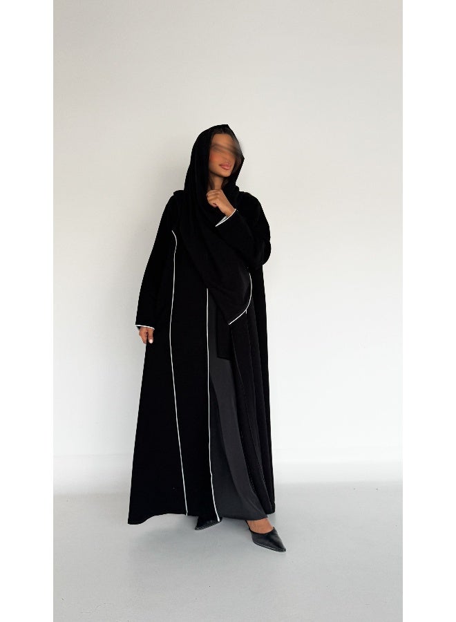آية MW1746 عباية اسود مع اضافة تحديد قيطان - Image 5