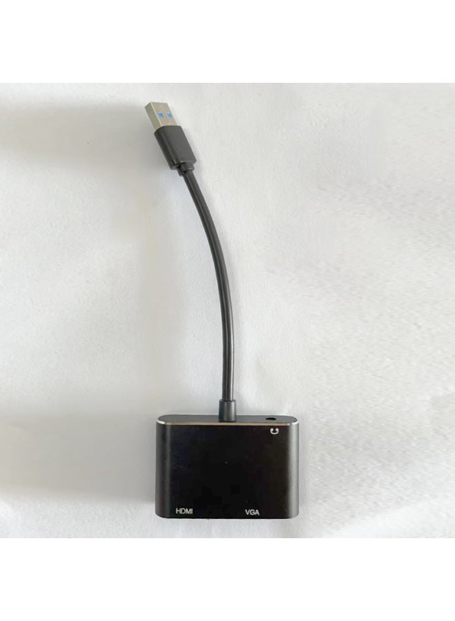 محول USB 3.0 إلى HDMI VGA 2 في 1 عالي الدقة بدون محرك يدعم وضع توسيع النسخ بدقة 1080 بكسل - اللون: أسود مع صوت - Image 1