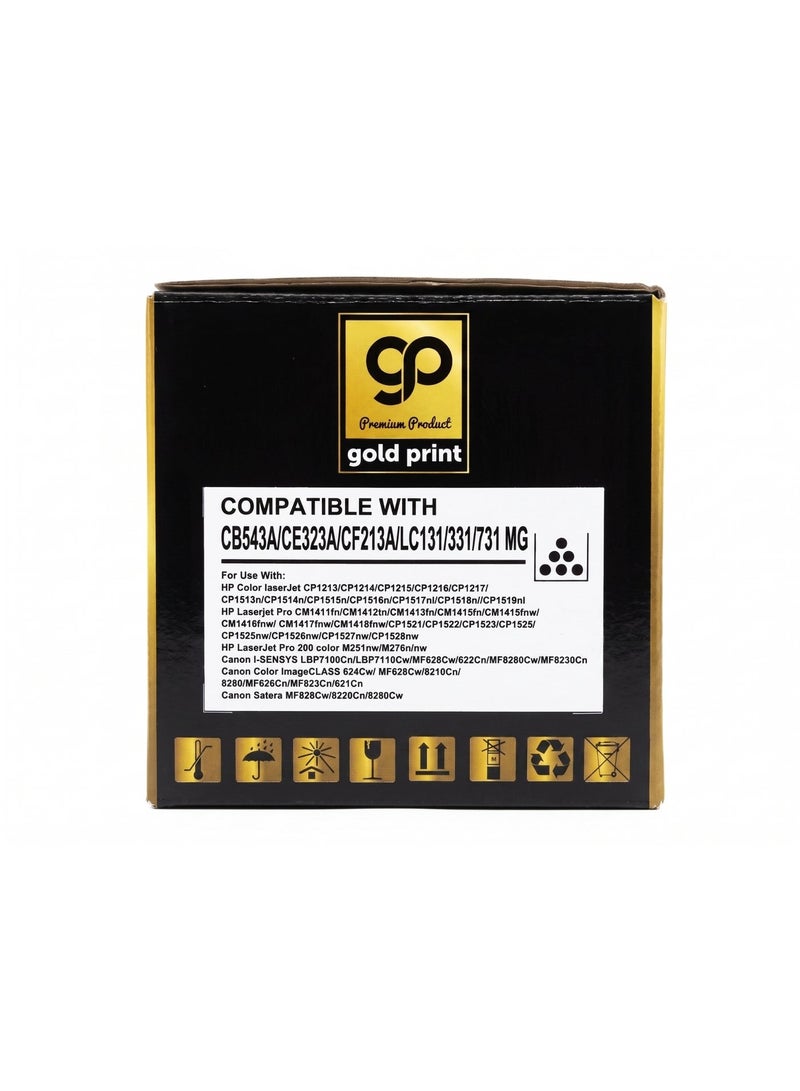 طباعة الذهب Gold Print Premium Toner  CB543A 125A, CE323A  CF213A 131A, LC131, 331, 731 MG, Magenta,  Universal Compatible for HP Color laserJet CP1213, CP1214, CP1215, CP1216, CP1217, CP1513n, CP1514n, CP1515n, CP1516n, CP1517nl, CP1518n, CP1519nl, HP Laserjet Pro CM1411fn, CM1412tn, CM1413fn, CM1415fn, CM1415fnw, CM1416fnw, CM1417fnw, CM1418fnw, CP1521, CP1522, CP1523, CP1525, CP1525nw, CP1526nw, CP1527nw, CP1528nw, HP LaserJet Pro 200 color M251nw, M276n, Canon I-SENSYS LBP7100Cn, LBP7110Cw, MF628Cw, 622Cn, MF8280Cw, MF8230Cn, Canon Color ImageCLASS 624Cw, MF628Cw, 8210Cn, 8280, MF626Cn, MF823Cn, 621Cn, Canon Satera MF828Cw, 8220Cn, 8280Cw, Refined toner is infinitely close to original toner to achieve high color printing. HP and Canon - Image 3