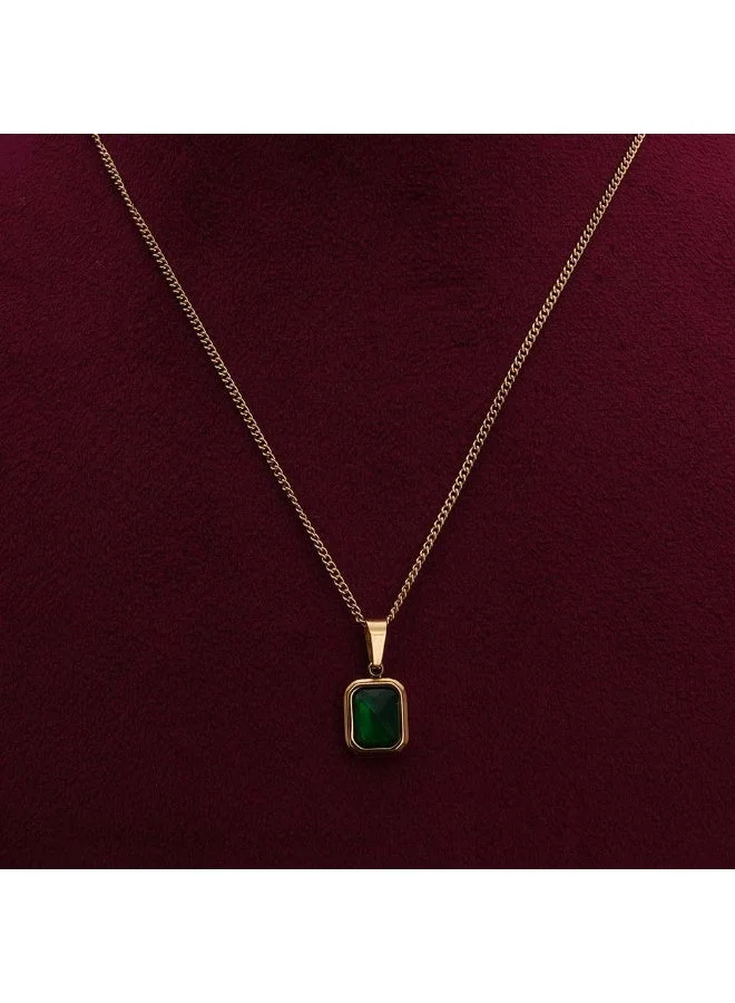 بالموناس PALMONAS 18k Gold Tone Plated Everyday Exquisite Green Stone Necklace for Women