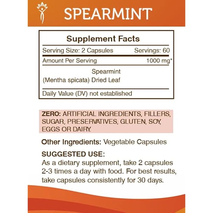 Secrets of the Tribe Spearmint Capsules 1000 mg Spearmint (Mentha spicata) Dried Leaf, Women's Hormone Support Supplement (120 Capsules) - Image 3