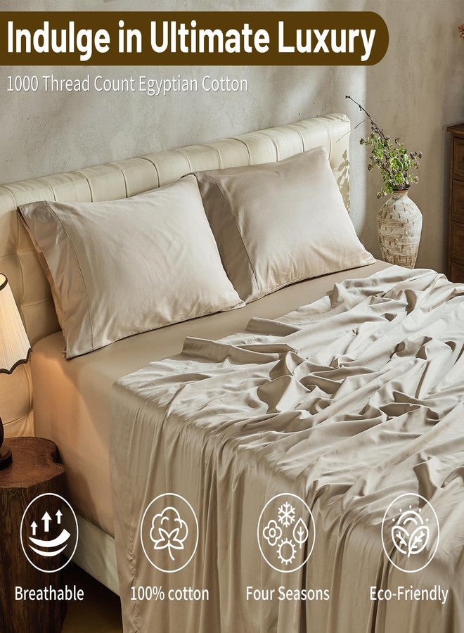 MEISHANG 1000 Thread Count Cotton Sheets King Size - 100% Egyptian Cotton, Sateen Weave, Ultra Soft & Breathable Sateen, 16" Deep Pockets - 4 Piece (King, Linen) - Image 2