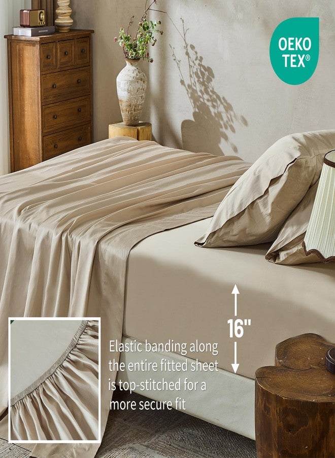 MEISHANG 1000 Thread Count Cotton Sheets King Size - 100% Egyptian Cotton, Sateen Weave, Ultra Soft & Breathable Sateen, 16" Deep Pockets - 4 Piece (King, Linen) - Image 4