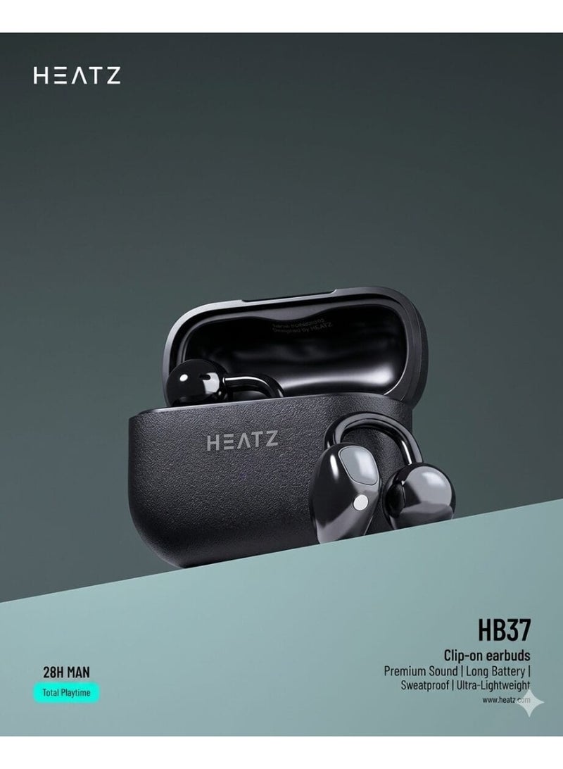 سماعات أذن لاسلكية حقيقية HEATZ HB37 Free' Clip 2 - بلوتوث 5.3، صوت عالي الدقة، تحكم باللمس، علبة شحن
