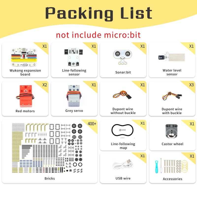 EF ELECFREAKS ELECFREAKS microbit 32 in 1 Wonder Building Bricks Coding Kit, Programmable STEM Educational Learning Kit with Sensors/Wukong Expansion Board(Without Micro:bit) - Image 4