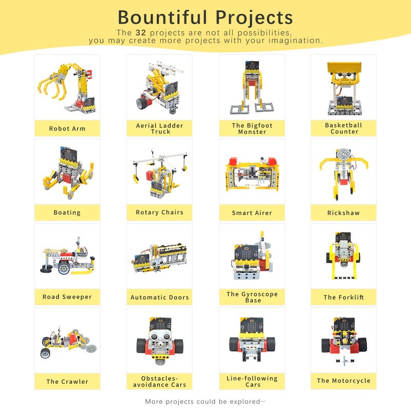 EF ELECFREAKS ELECFREAKS microbit 32 in 1 Wonder Building Bricks Coding Kit, Programmable STEM Educational Learning Kit with Sensors/Wukong Expansion Board(Without Micro:bit) - Image 5