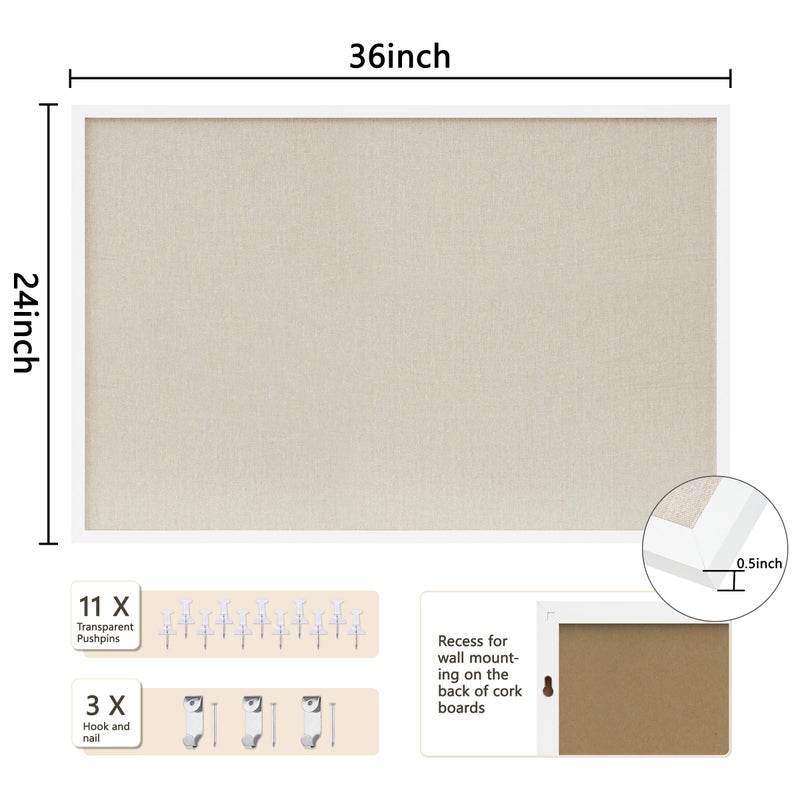 DAHAPYBOO Cork Board with Linen White,Bulletin Board 36"x24" Hanging Corkboards for Office Home School Message Board or Vision Board Decoration. - Image 2