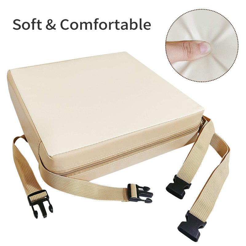 CAVWVTYU Toddler Booster Seat Dining, Washable 2 Straps Safety Buckle Kids Booster Seat for Dining Table, Portable Travel Increasing Cushion (Beige-PU) - Image 3