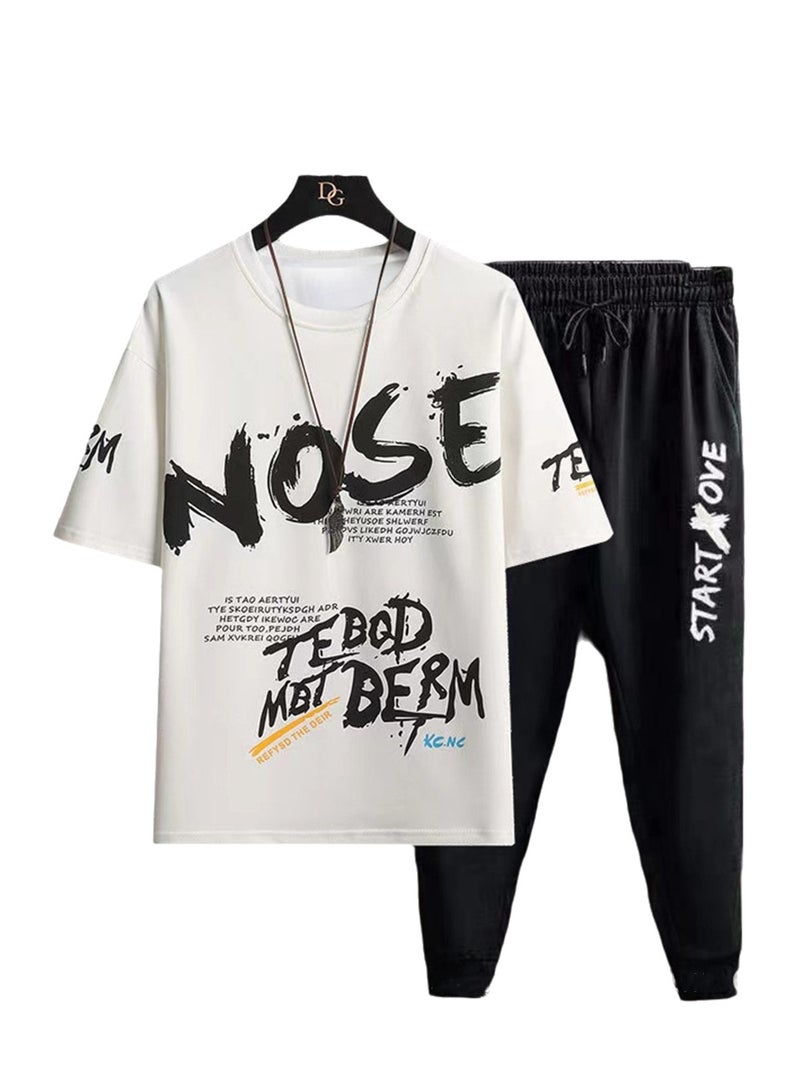 Men's sports trousers two-piece summer casual suit men's thin trendy short-sleeved t-shirt trousers suit  - Image 1