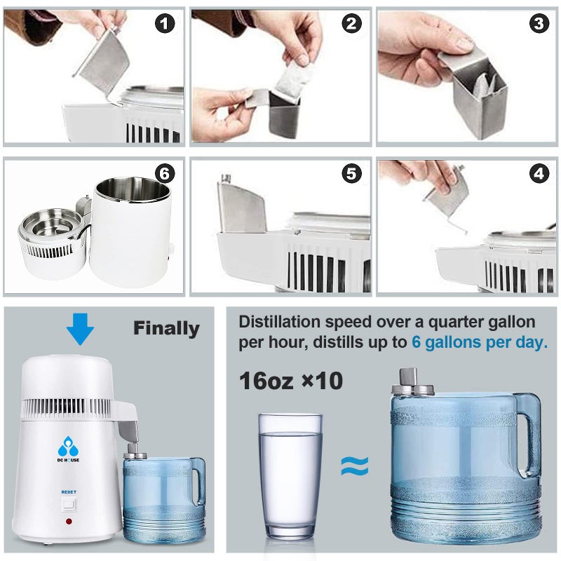 DC HOUSE 1 Gallon Water Distiller Machine, 750W 4L Pure Distilled Water Maker Machine for Home Countertop Table Desktop, Drinking Purifier for Home Kitchen CPAP Hmidifiers with Pastic Container - Image 4