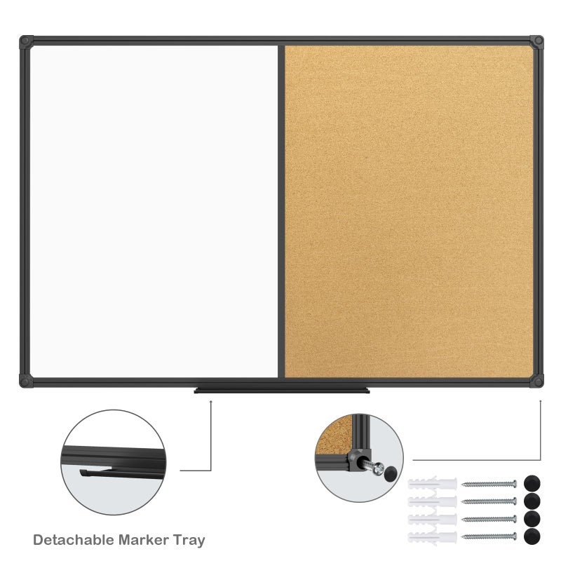 JILoffice White Board & Bulletin Corkboard Combination, Combo Board 36 x 24 Magnetic Whiteboard, Black Aluminum Frame Wall Mounted Board for Office Home and School with 10 Push Pins - Image 3