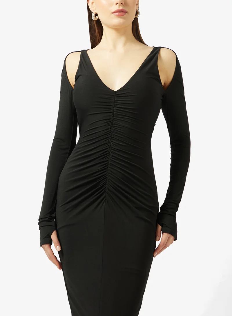 Tfnc  Shoulder Cutout Open Back Long Sleeve Maxi Dress for Women | Best Price UAE