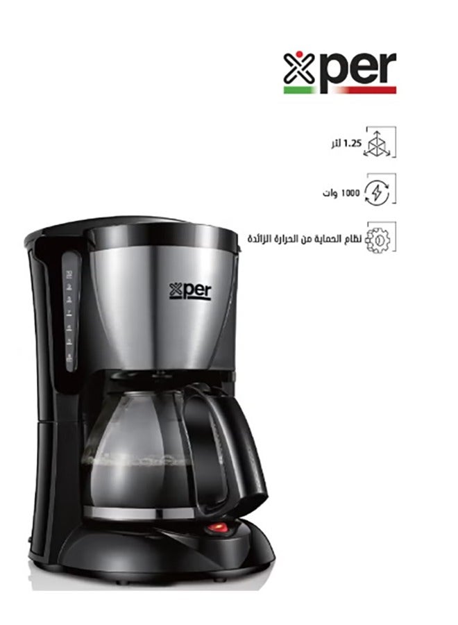 XPER American coffee Maker, 1.25 liters, 1000 watts, black | XPDC-750B - Image 1