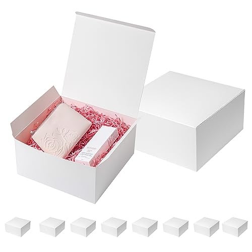 Mcfleet Gift Boxes with Lids 10x10x5 Inches 10 Pack Bridesmaid Proposal White Cardboard Gift Box for Presents, Christmas, Wedding, Graduation, Holiday, Birthday Craft Present Packaging - Image 1