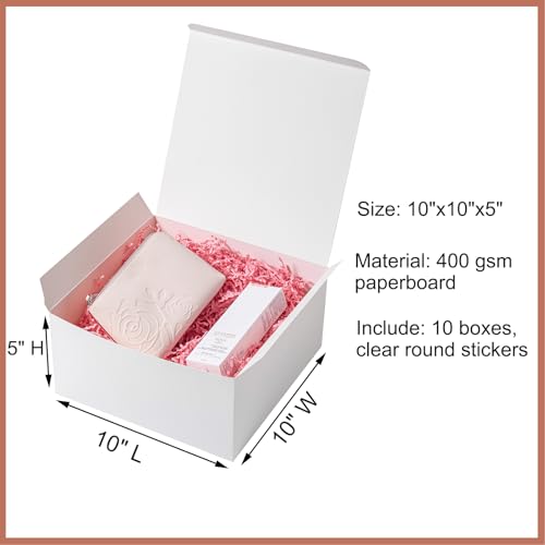Mcfleet Gift Boxes with Lids 10x10x5 Inches 10 Pack Bridesmaid Proposal White Cardboard Gift Box for Presents, Christmas, Wedding, Graduation, Holiday, Birthday Craft Present Packaging - Image 2