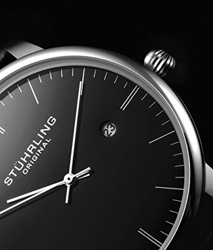 Stuhrling Original Mens Classic Dress Wrist Watch - Black Leather Strap Minimalist Analog Watch with Date - Image 5