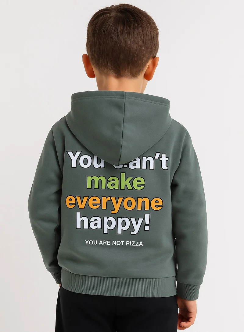 victor and jane Boys' Olive Green Hoodie with “You Can’t Make Everyone Happy” Print