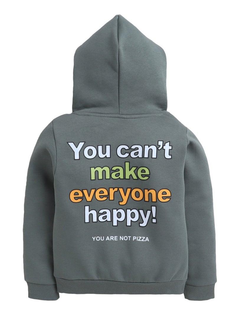 victor and jane Boys' Olive Green Hoodie with “You Can’t Make Everyone Happy” Print - Image 3