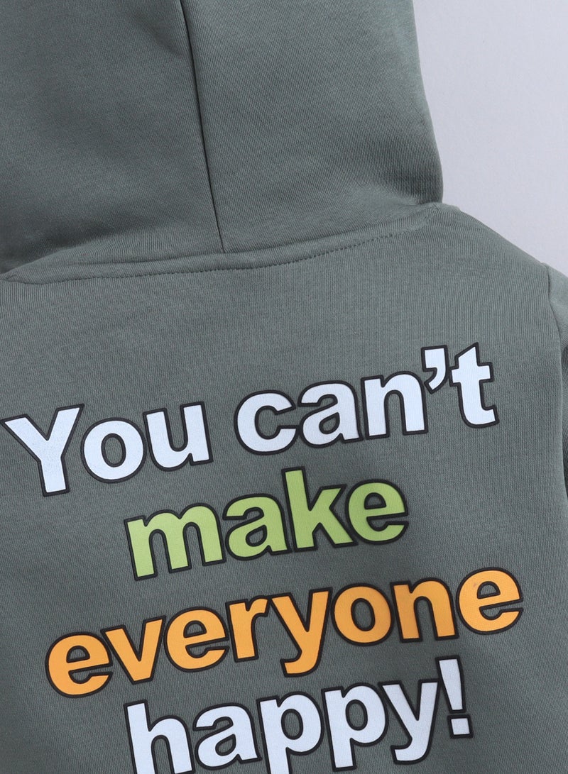 victor and jane Boys' Olive Green Hoodie with “You Can’t Make Everyone Happy” Print - Image 5