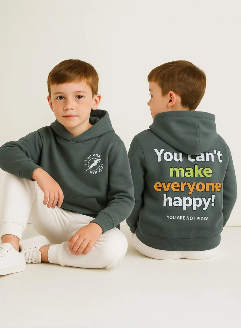 victor and jane Boys' Olive Green Hoodie with “You Can’t Make Everyone Happy” Print