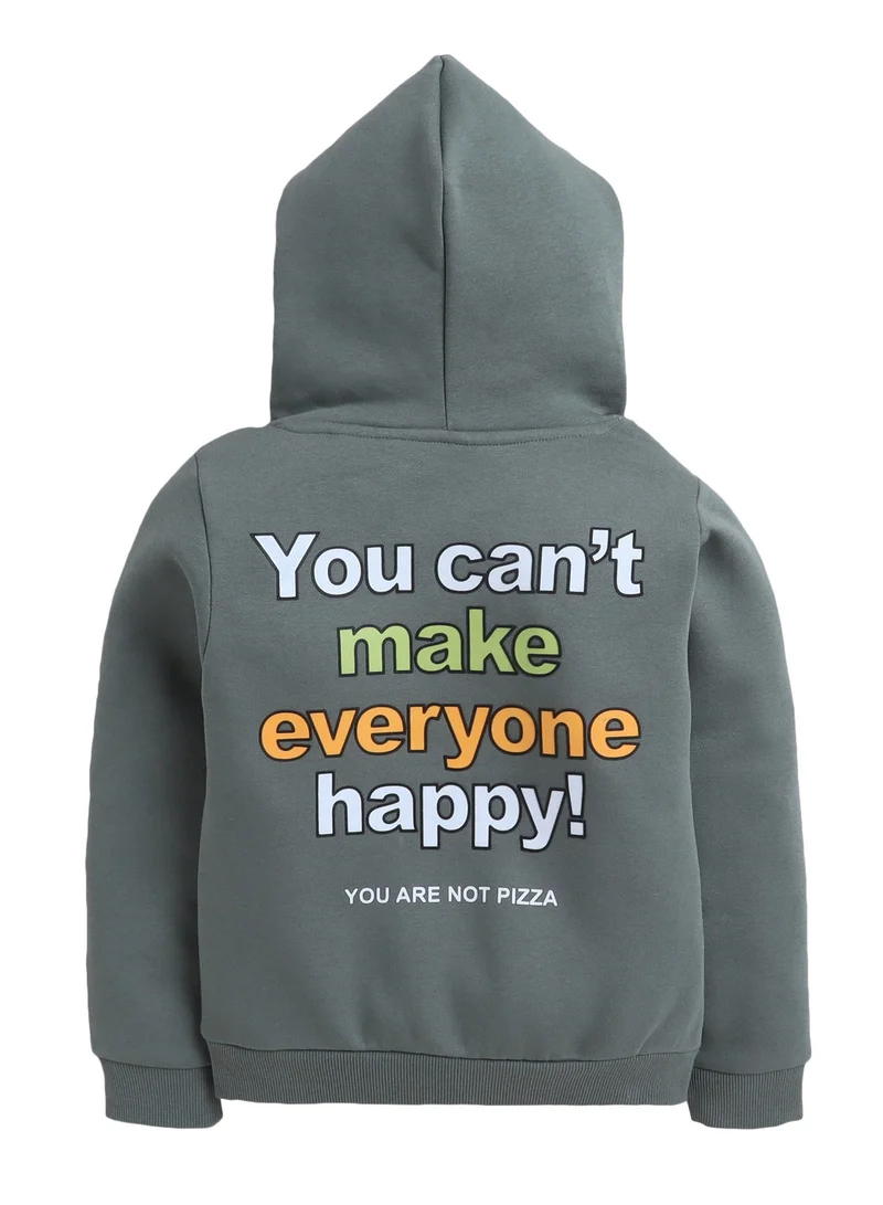victor and jane Boys' Olive Green Hoodie with “You Can’t Make Everyone Happy” Print