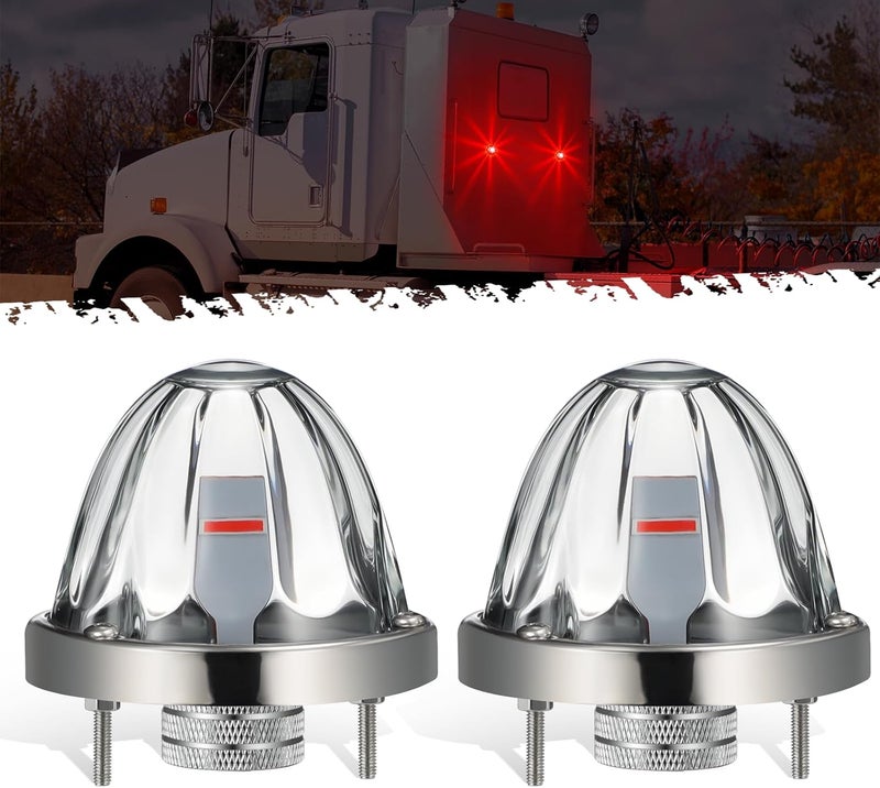 Partsam 2Pcs Glass Watermelon Lights - Clear Lens Red LED Side Marker Turn Signal Lights for Trucks - Image 1