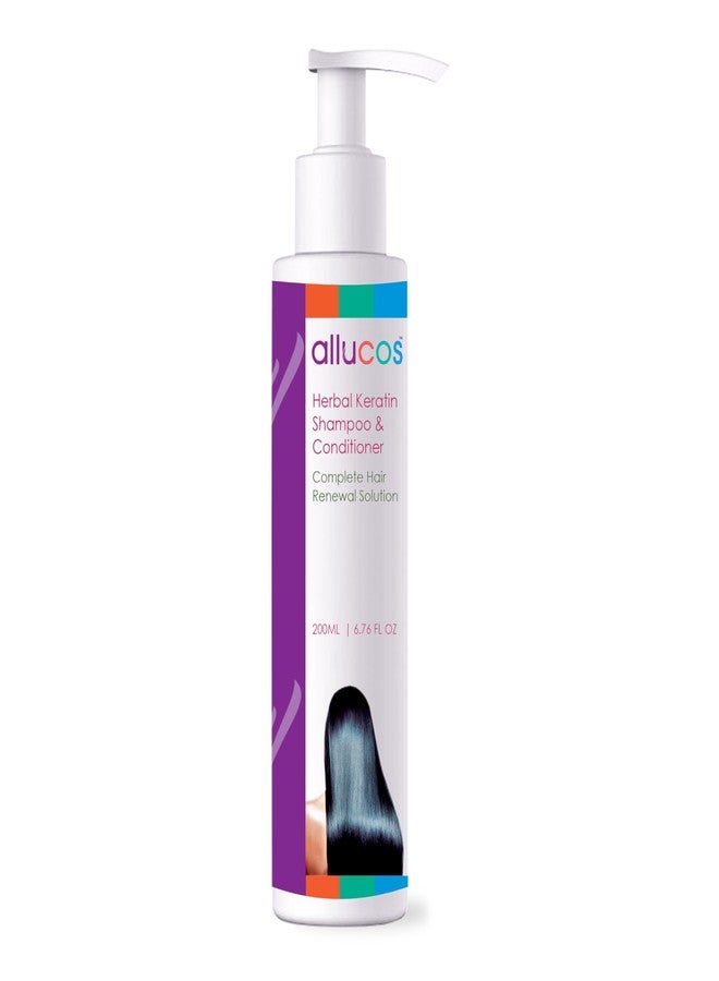 ALLUCOS Herbal Keratin Shampoo & Conditioner - Anti-Dandruff, Anti-Hair Fall & Thickening | Controls Dry & Frizzy Hair | Sulfate & Paraben Free | For All Hair Types | 200ml (Pack of 1) - Image 1