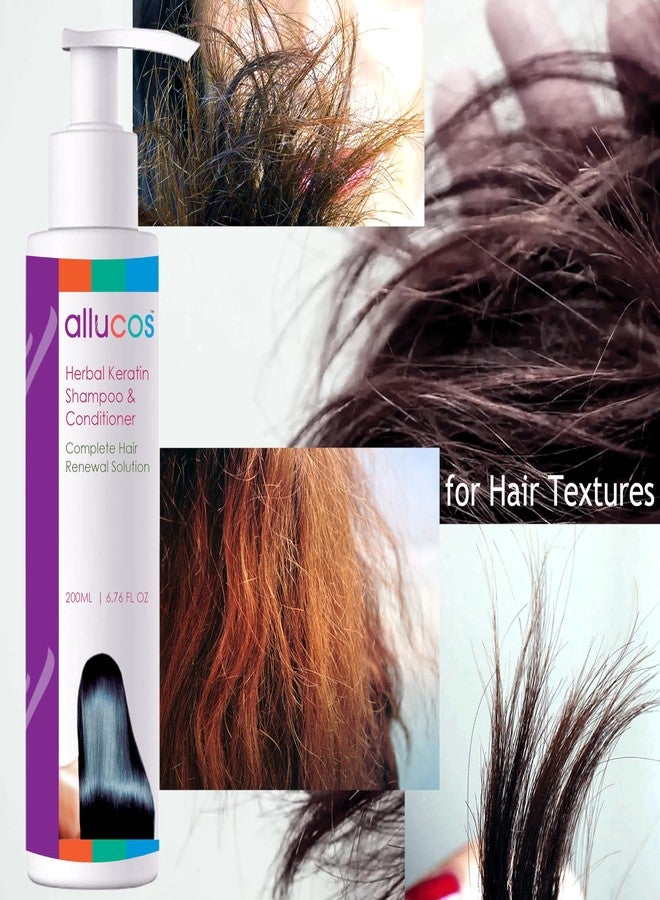 ALLUCOS Herbal Keratin Shampoo & Conditioner - Anti-Dandruff, Anti-Hair Fall & Thickening | Controls Dry & Frizzy Hair | Sulfate & Paraben Free | For All Hair Types | 200ml (Pack of 1) - Image 2