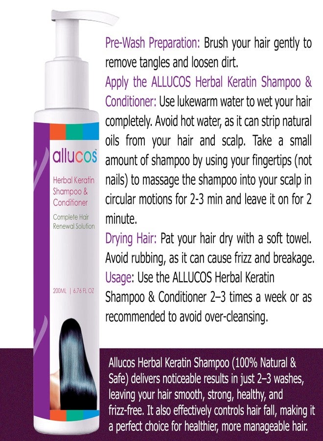 ALLUCOS Herbal Keratin Shampoo & Conditioner - Anti-Dandruff, Anti-Hair Fall & Thickening | Controls Dry & Frizzy Hair | Sulfate & Paraben Free | For All Hair Types | 200ml (Pack of 1) - Image 3